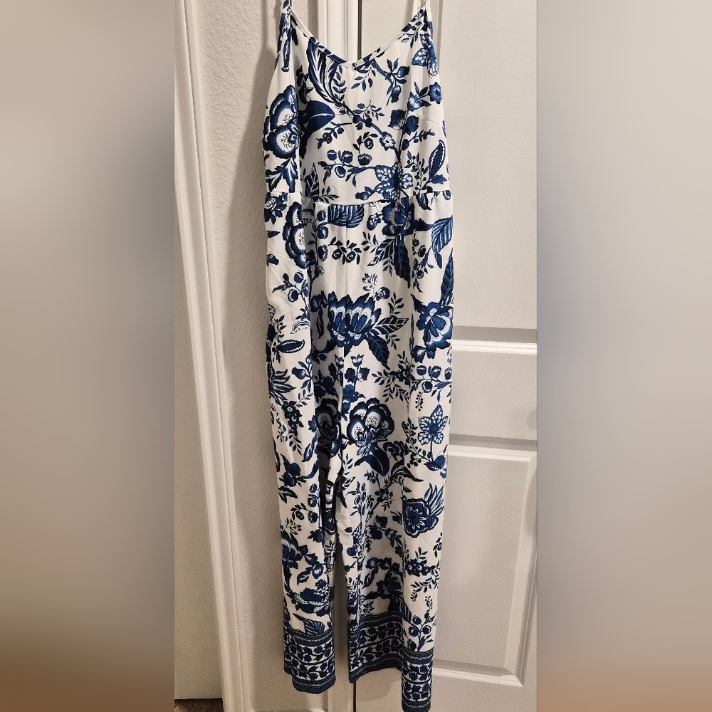 Blue and White Floral Jumpsuit